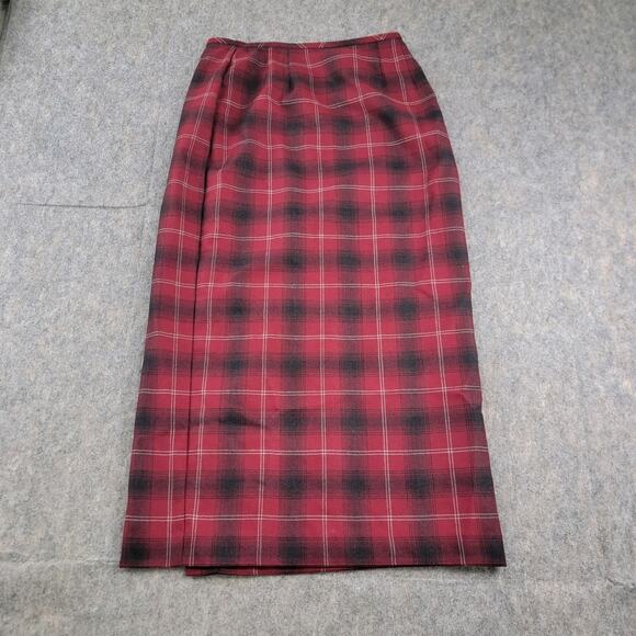Liz Claiborne Y2K 100% Wool Plaid Maxi Wrap Skirt Size 8 Petite Red Academia - Picture 2 of 13